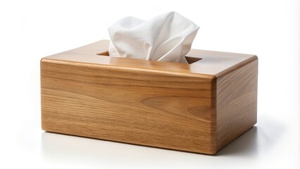 Wooden tissue box with cotton tissues on display, cut out , wood, tissue box, cotton tissues, display,eco-friendly, natural