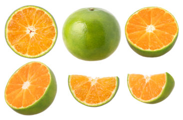 Close-up, Tangerine orange or Clementine, half and slices isolated, transparent PNG, PNG format, cut out