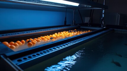 Orange Balls in Water Tank for Aquatic Research