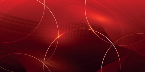 Abstract elegant red background with golden curved lines and lighting effect sparkle. Luxury template award design. Vector illustration