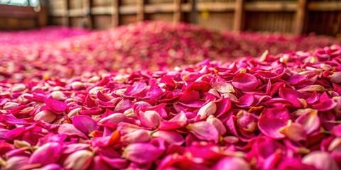 Rose petals harvested from a plantation for perfume production , roses, petals, bags, harvest, field, plantation, fragrance