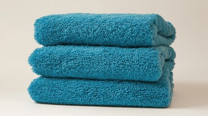 Luxurious stack of soft teal bath towels on a neutral background perfect for hotels spas or home decor showcasing premium cotton quality.