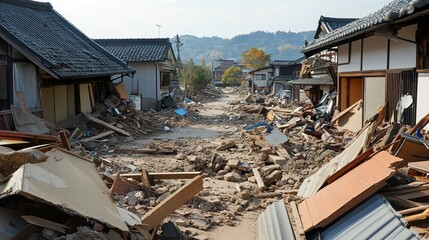 Devastated Houses and Streets After a Natural Disaster