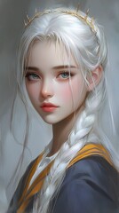 Portrait of a Young Woman with White Hair and a Golden Crown.