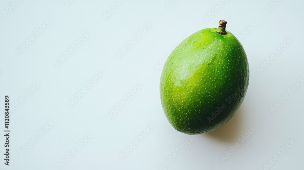 Poster fresh green mango on white background with natural lighting showcasing its vibrant color and smooth 