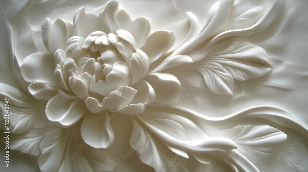 Poster intricate gypsum floral carving with detailed leaf patterns and elegant design for decorative art an