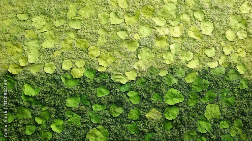Poster Lush green moss texture on rock surface creating a serene natural background for design and environmental projects.