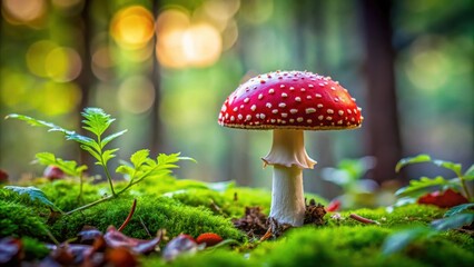 Stunning red mushroom in lush greenery, a symbol of natural beauty, red, mushroom, greenery, nature, beauty, vibrant, colorful