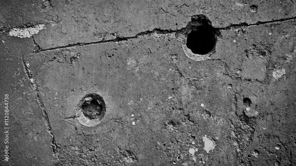 Poster Bumpy grunge concrete texture with holes and imperfections in a monochromatic style for industrial and abstract backgrounds