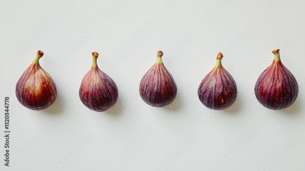 Aufkleber fresh ripe figs arranged in a row on a clean white background highlighting their unique shape and ri