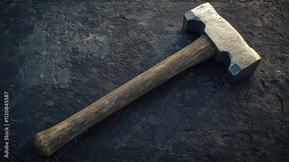 Poster rustic hammer on stone surface high-quality raster illustration for craft and design templates