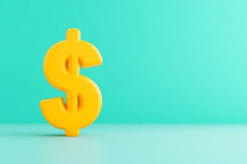 A bright yellow dollar sign against a teal background, symbolizing finance, wealth, and economic themes.