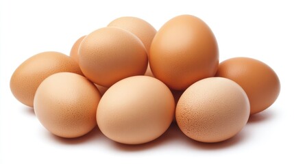 Assorted brown eggs stacked on a clean white surface showcasing their natural texture and color for culinary or farm-related themes