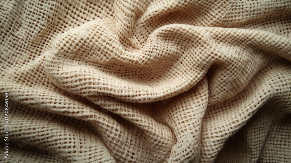 Poster beige waffle weave fabric texture close up showcasing grunge details in a wrinkled appearance suitab