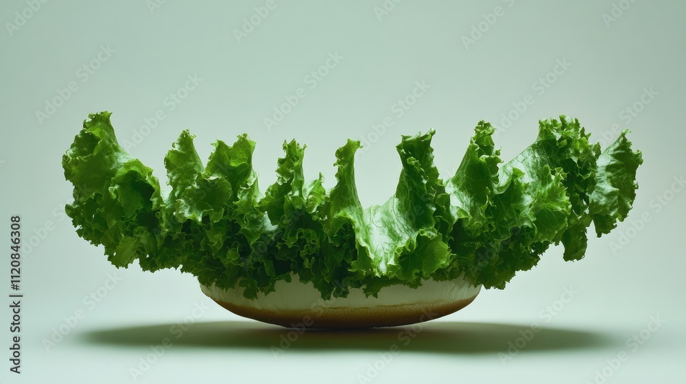 Poster lettuce leaf displayed on a white background showcasing its fresh texture and vibrant green color fo