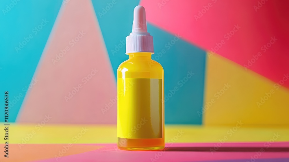Aufkleber bright yellow glue bottle against a vibrant geometric color background showcasing creativity and art
