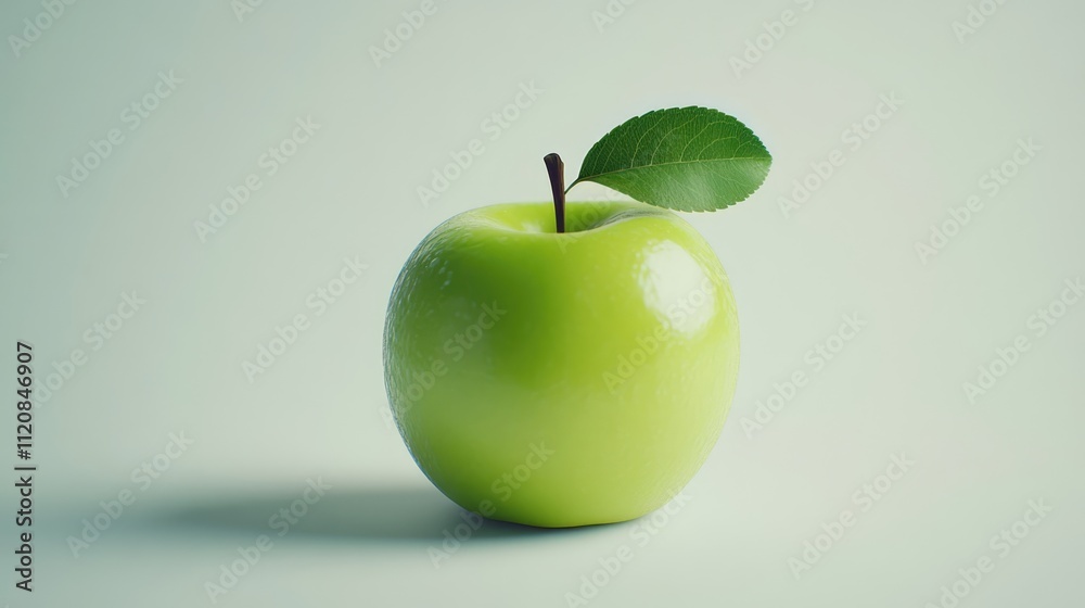 Aufkleber fresh green apple with leaf isolated on soft light background ideal for health and food related conc