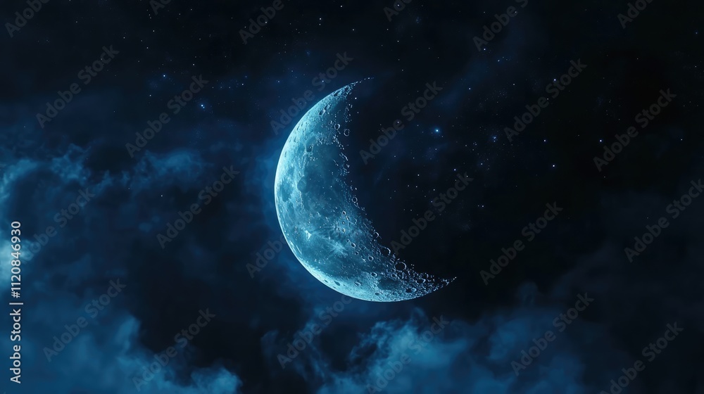 Aufkleber Half moon illuminated in a dark night sky creating ample copy space perfect for celestial themed designs and custom graphic elements