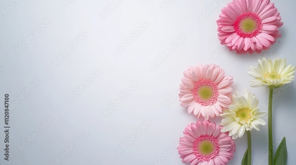 Aufkleber gerber flowers in soft pink and white arranged on a clean white background for a fresh and elegant f