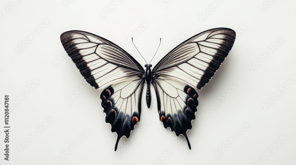 Poster elegant butterfly displayed on a clean white background showcasing intricate details and vibrant col
