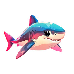 Obraz premium Colorful Cartoon Shark Swimming in Ocean with Friendly Expression