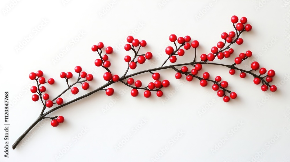 Aufkleber Hawthorn branch adorned with vibrant red berries displayed on a soft light background ideal for seasonal decor and nature-themed designs.