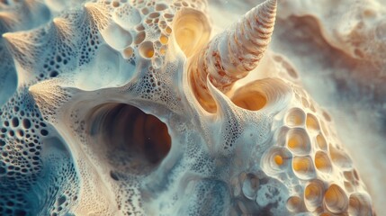 Intricate macro shot of sea shells showcasing detailed textures and patterns in soft natural colors ideal for graphic design inspirations.