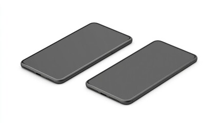 Modern black smartphone mockup displayed in multiple angles showcasing sleek rounded edges and minimalistic design for technology advertising.