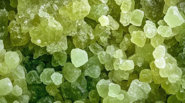 Green sea salt crystals for bathing displayed on a clean white background for spa and wellness purposes in natural health imagery.