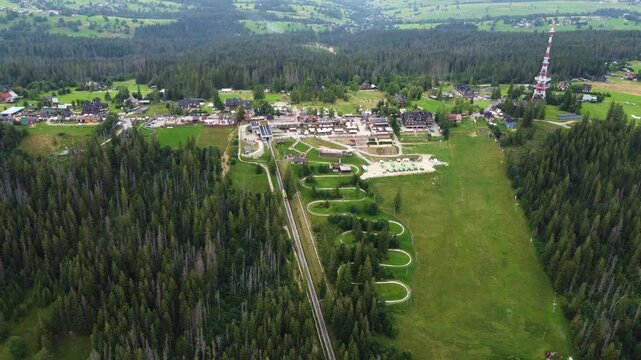 Iconic Gubalowka hill in Zakopane, aerial drone view