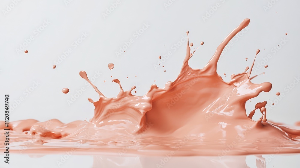 Poster splash of peach paint creating dynamic and artistic patterns on a clean white background capturing t