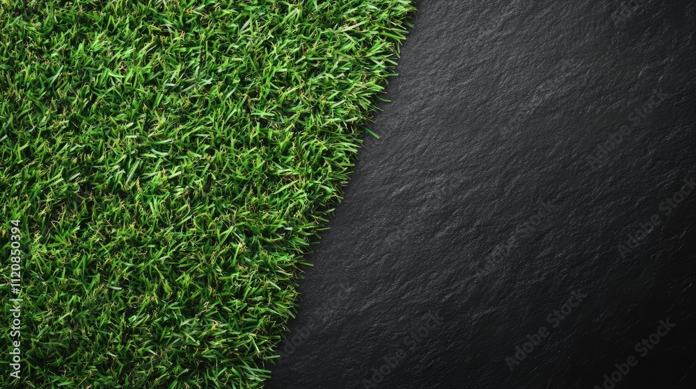 Poster vibrant green grass contrasting with a dark background in a top view composition showcasing natural 