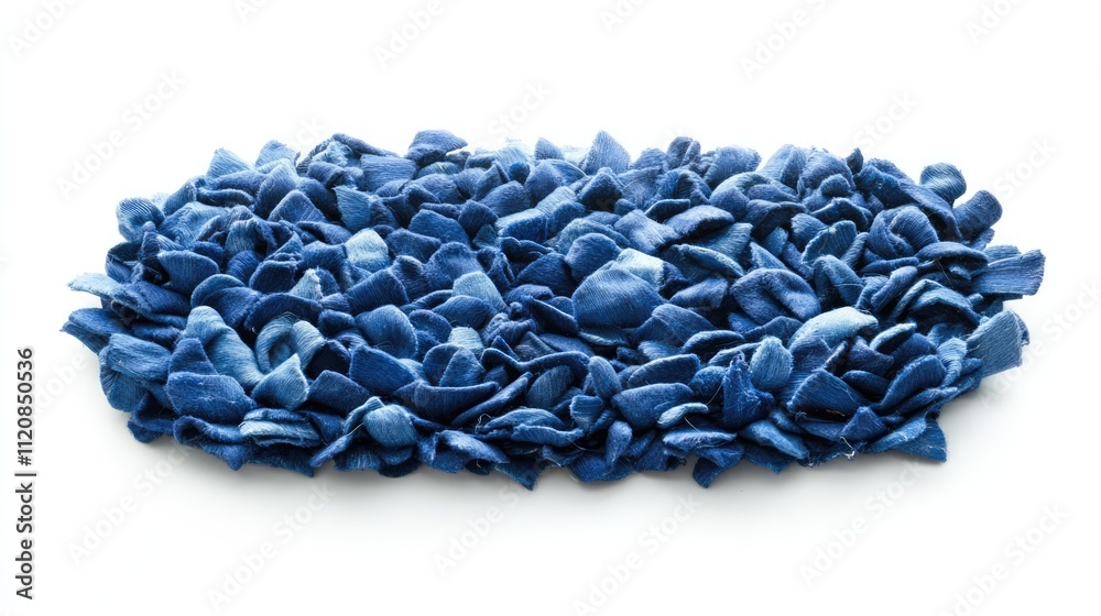 Poster handmade indigo woven carpet featuring unique textured design on white background