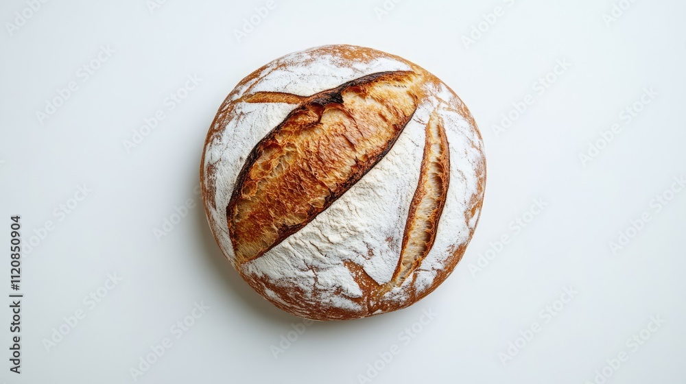 Aufkleber artisan bread loaf on a clean white backdrop highlighting texture and crust for culinary and baking 