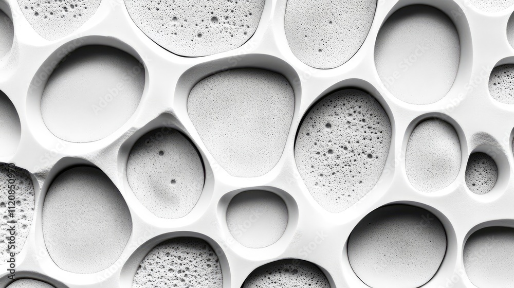 Aufkleber Closeup view of grey styrofoam texture showcasing unique bubble patterns and macro details for design use and background applications