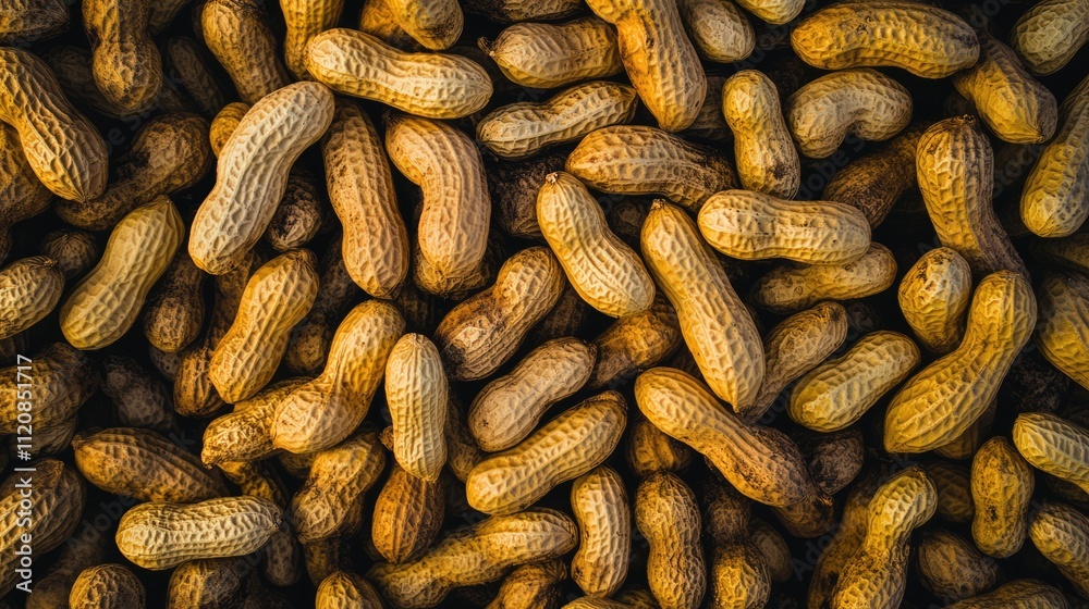Poster aerial view of harvested peanuts showcasing their textured shells in a natural setting.