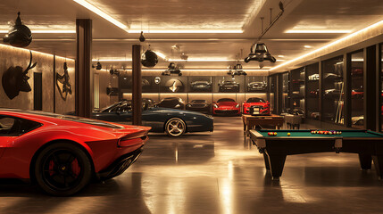 Luxurious Car Collection Garage with Pool Table