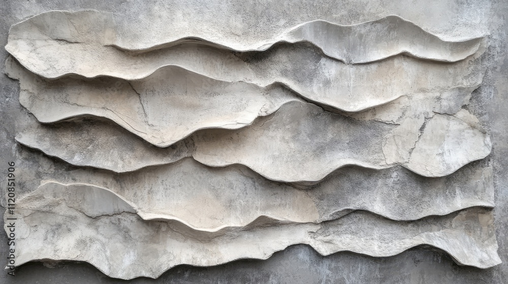 Poster Textured gray cement wall with abstract wavy pattern showcasing depth and artistic design for modern backgrounds or architectural details