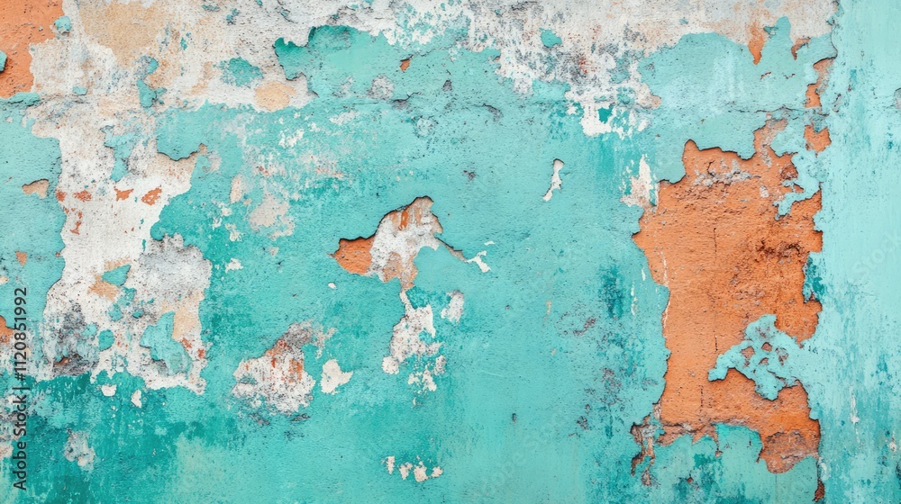 Poster textured grungy turquoise wall with peeling paint creating a perfect backdrop for creative designs a