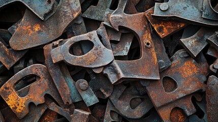 Rusty iron scrap pieces from an industrial ironworks showcasing textured surface and intricate shapes in a close-up view.