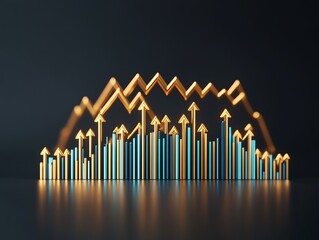 Digital graph with upward arrows showcasing business growth trends and progress.