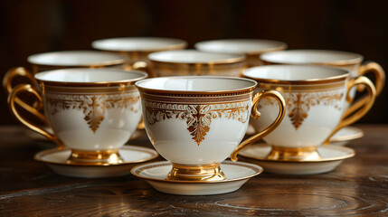 A charming set of vintage porcelain cups adorned with elegant gold trim, perfect for collectors, tea parties, or classic decor.  

