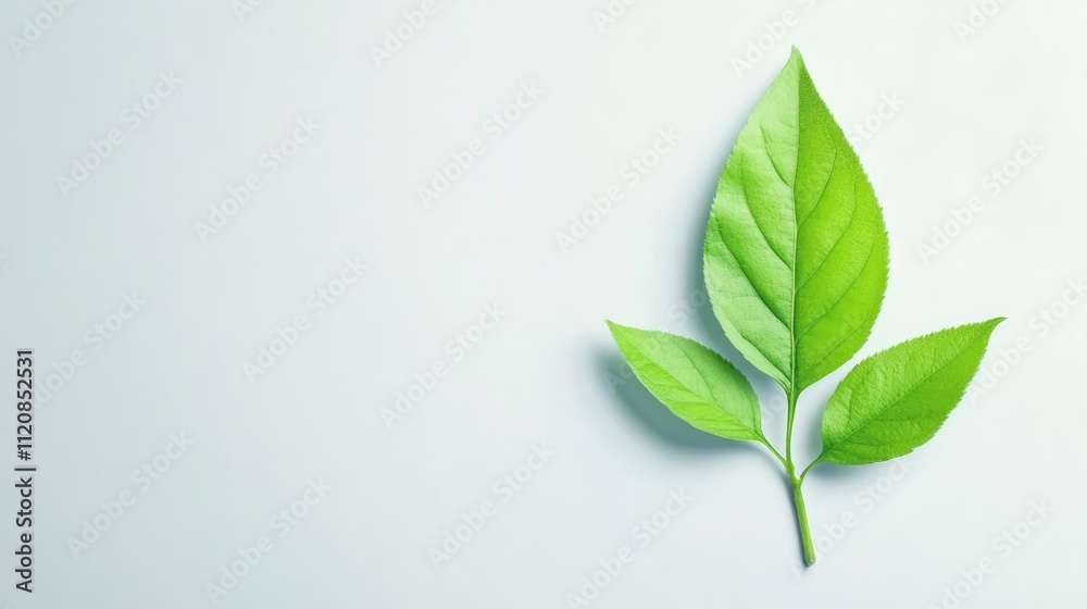 Poster fresh green leaf on a soft white background symbolizing nature and tranquility for eco-friendly conc