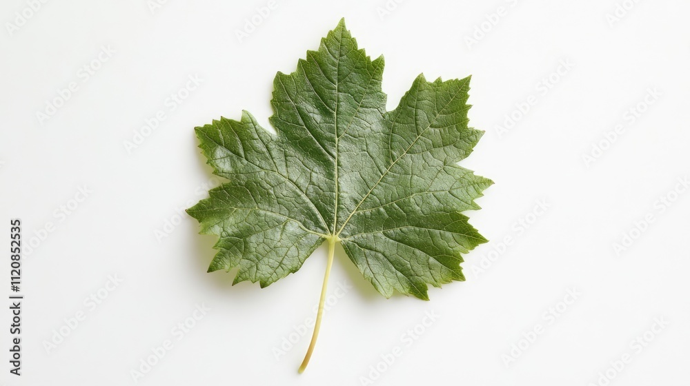 Aufkleber Grapevine leaf isolated on a white background showcasing its intricate texture and vibrant green color for culinary or botanical use.