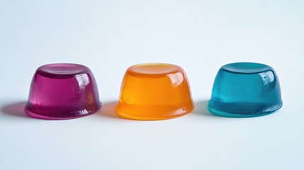 Colorful jellied candies arranged in a row on a clean white background showcasing vibrant hues and glossy textures of sweets
