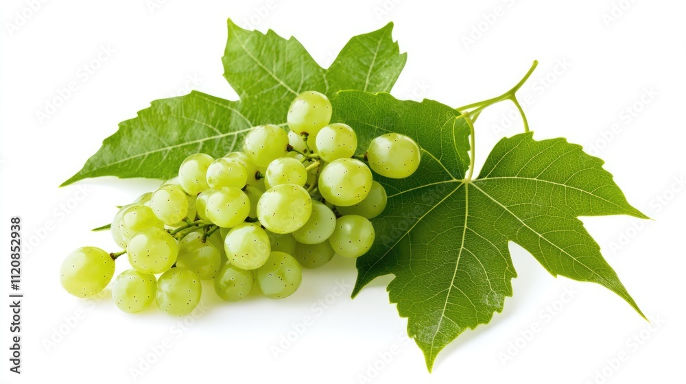 Poster fresh green wild grapes with lush leaves on a white background showcasing natural textures and vibra