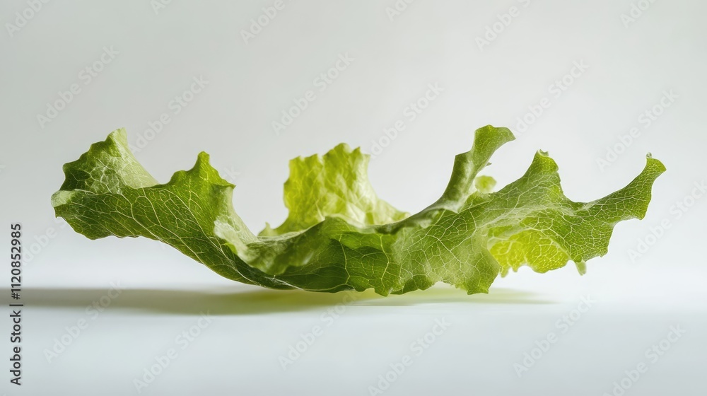 Poster fresh green oak lettuce leaf isolated on a clean white background highlighting its texture and vibra