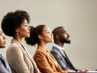 Fototapeta premium Diverse professionals attentively listening in a business meeting.