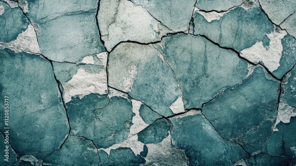 Poster grunge stone texture background featuring cracked green surfaces with white fissures for artistic an
