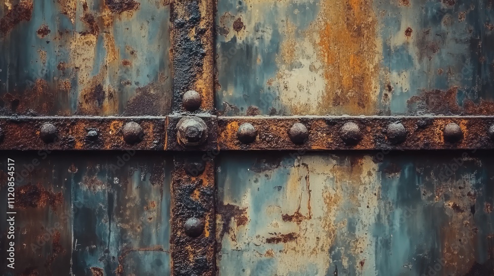 Poster Rusted metal texture with grunge finish showcasing oxidation and a weathered appearance for backgrounds and design projects.